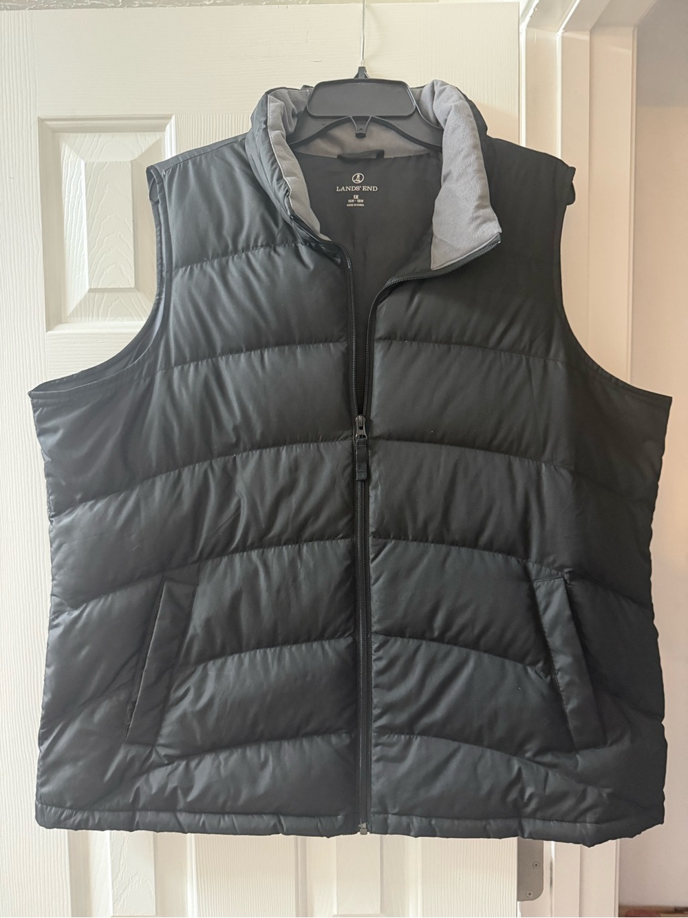 Lands' End Women's Down Puffer Vest 1X 16W 18W Black Plus Size Full Zip Quilted